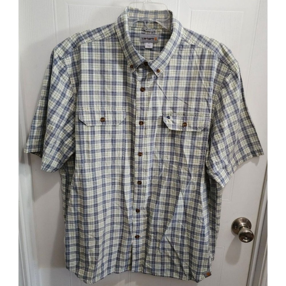 Carhartt Relaxed Fit Plaid Check Button Down Short Sleeve Shirt Size XL Cotton